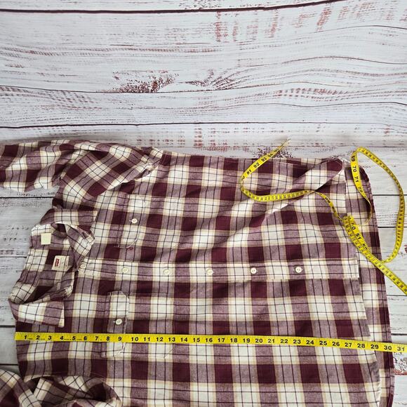 Levis Men Flannel L Burgundy Tan Check Soft Cotton Blend Casual Gorpcore Outdoor - Picture 8 of 10